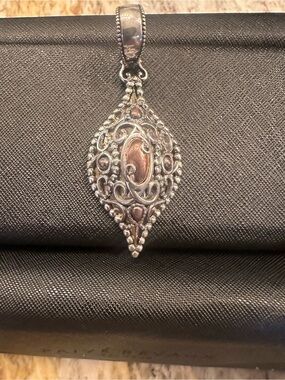 Ornate Silver Filigree Teardrop Pendant with Pink Accent by Carolyn Pollack